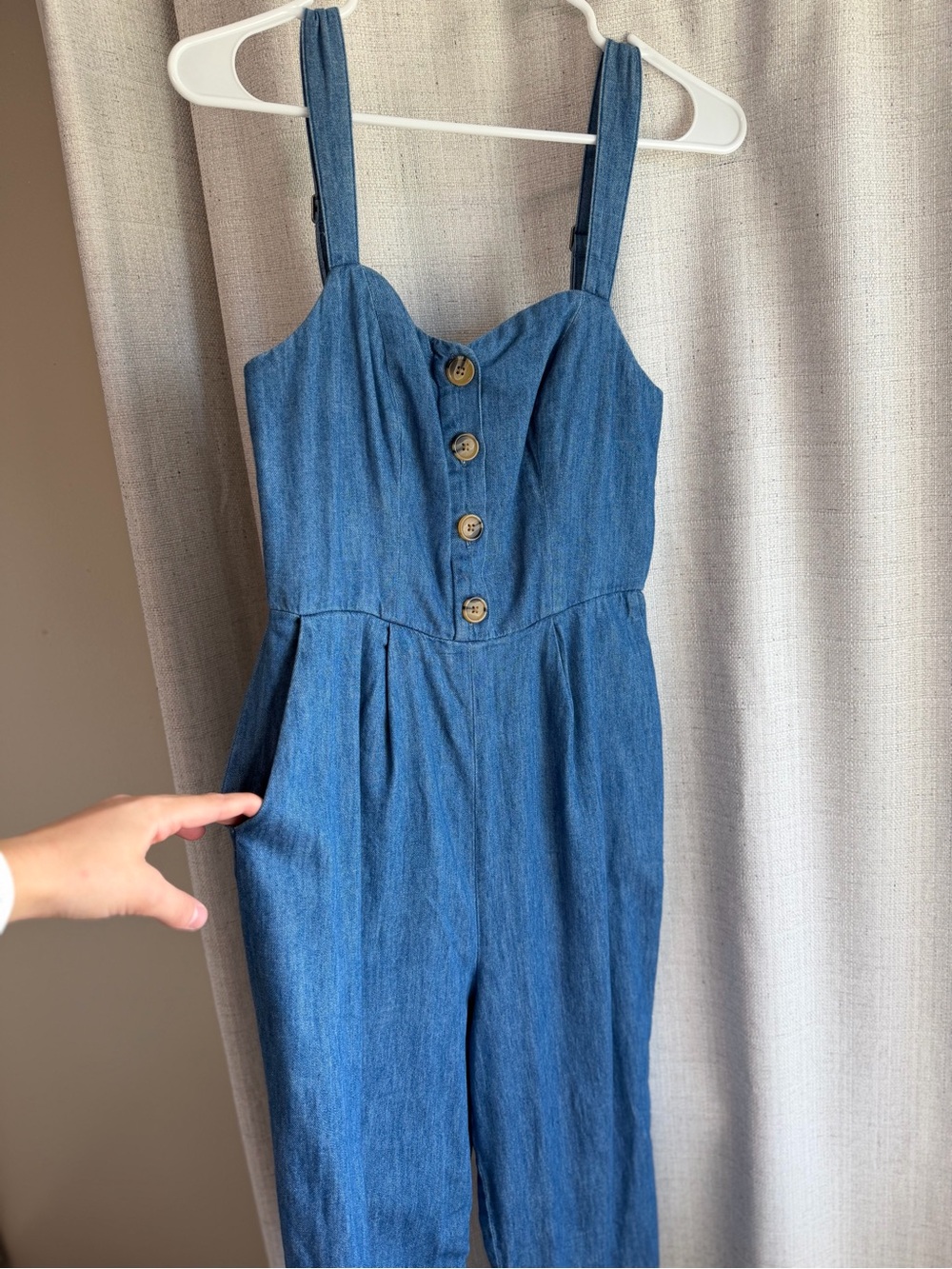 Old Navy Blue Denim Button-Front Jumpsuit